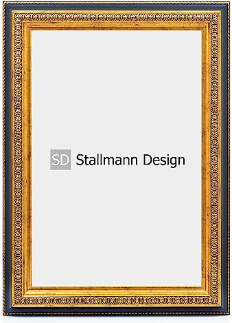 Stallmann Design Barockrahmen “FAME” | 50x100 cm | Gold-schwarz | Echtholz-Bilderrahmen antik | 80 andere Größen verfügbar | Fotorahmen aus Holz im Vintagestyle