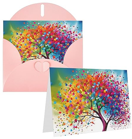 RLDOBOFE Geburtstagskarten mit Umschlägen, bunte Baum-Hochzeitskarten, Trauerkarten, Dankeskarten, blanko, für alle Anlässe, Grußkarten