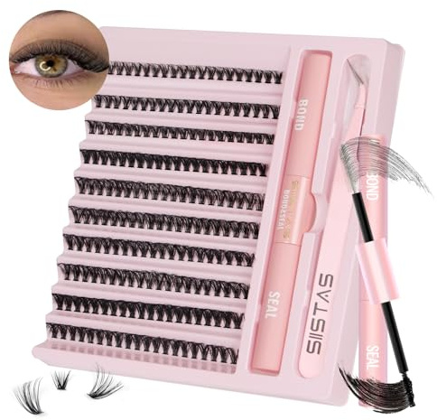 Wimpernverlängerungs-Set zum Selbermachen, 200 Stück, einzelne Wimpern, Wimpernverlängerungs-Set, D-Curl, Volumen-Cluster-Wimpern mit Wimpernbindung und Versiegelung und Wimpernpinzette, Anwendung zu
