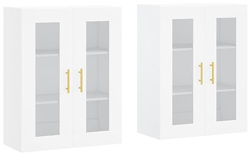 vidaXL Wall Mounted Cabinets, 2 Pcs Engineered Wood With Glass Door - White - Ideal for Living Room Storage and Home Organization