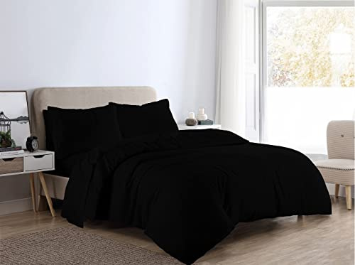 PARADISE STAR Flannelette Duvet Cover Bedding Set with Matching Pillowcases – 100% Brushed Cotton Thermal Quilt Cover Set, Warm Soft Cosy Winter Bed Linen for Bed (Black Double)