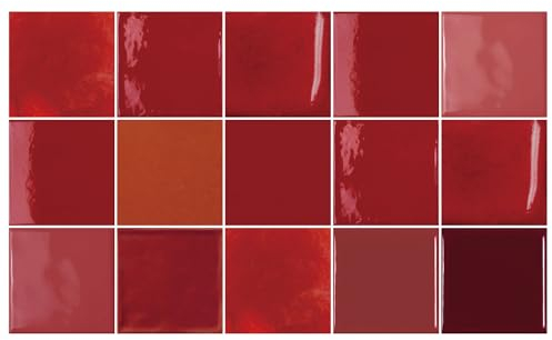 Ulticool – Sticker Wasserdicht Aufkleber Fliesen - Rot Bordeaux Rosa - 15x15 cm - 15 Stück Selbstklebende Fliesenaufkleber aus Folie - Aufkantung für Wand Badezimmer - Küchenwand Küche