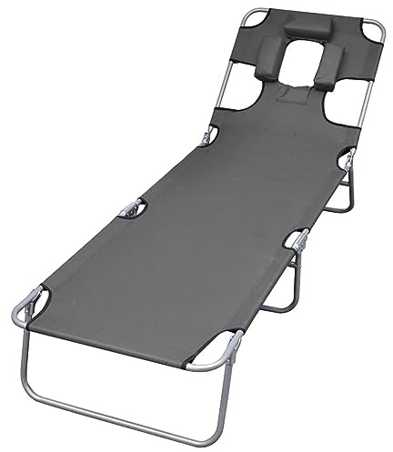 ShGaxin Sonnenliege Klappbar Kopfkissen Verstellbare Rückenlehne Grau, Gartenliege, Liegestuhl, Sonnenstuhl, Sonneninsel Outdoor, Liegen, Gartenmöbel, Bäderliege, Relaxliege - 44295