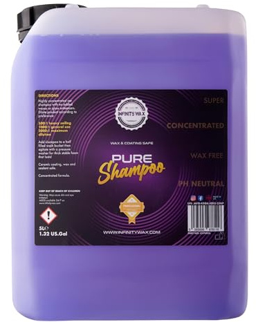 Infinity Wax Pure Shampoo 5 L - Shampoo per Auto Ultra Fluido Senza Cera o lucentezza, diluibile Fino a 2000:1, Ideale per Rivestimenti ceramici, superfici opache e satinate, Pulizia Senza residui.