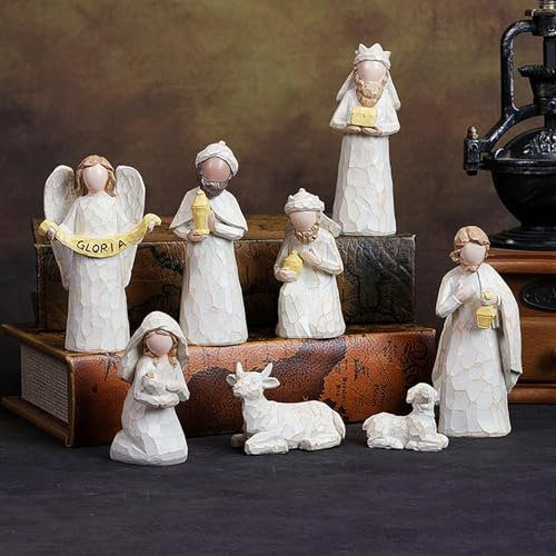locwanot Krippen-Sets für Weihnachten, 8 Stück, Kunstharz-Krippenfiguren, Bastelstatuen mit Engel und Tieren, Christus, Geburt, Jesus, Ornament, Weihnachtsdekoration, Geschenke, Krippe, Basteln für