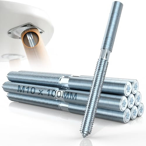 Mbsomnus 10 Pièces Vis Double Filetage M10x100mm Vis de Fixation M10 Goujon Patte à Vis avec Rainures Etoilées Vis Bois en Acier Galvanisé pour Assembler Pieds de Meubles et Fixer Goujons