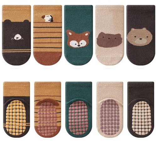 Kyopp 5/10 Pairs Socks Baby and Toddlers with Animal Motifs Cotton Socks, Non-slip Socks