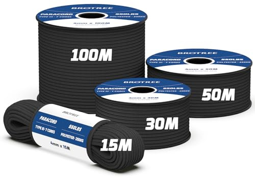 Brotree 550 Paracord 4mm 50m Schnur 100% Polyester Seil Reißfest 7 Kern