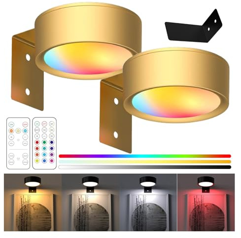 Magnetisches Mallicht Mit 13 Beleuchtungsmodi, Bilderleuchte Kabellos, Bild Beleuchtung Wand Kabellos, Bildbeleuchtung Kabello Mit Fernbedienung Und Timer, Zeitgesteuertes Herunterfahren (Gold*2)