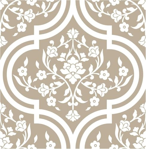 ICYEHAO Carta da Parati Beige Fiori,44 x 1000cm Carta Parati Barocco Boho Foglie Botanica Pellicola Adesiva per Mobili,Camera da Letto,Soggiorno,Bagno,Cucina