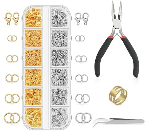 VPAFPEKG Biegeringe für Schmuckherstellung, Golden und Silber Biegeringe Verschlüsse für Armbänder, Metall Offene Ringe mit Biegeringzange und offenem Biegering für DIY Armbänder Halsketten Handwerk