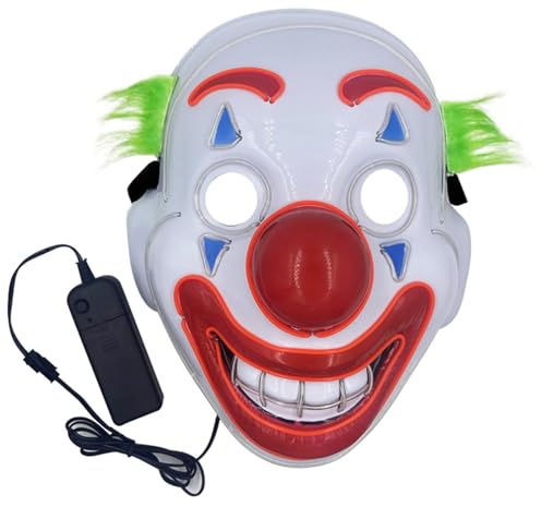 AZIDWERYQ Maschera per clown a LED regolabile Halloween illumina batteria maschera joker alimentata per l'accessorio di cosplay joker mascherato da oggetti di festa di Halloween, nessuna batteria