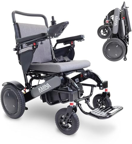 KMINA Sedia a Rotelle Elettrica Pieghevole, 2×350 W, Batteria 24 V 30 Ah, 8 km/h, 136 kg, Ruote 12, Freno Elettromagnetico, Joystick, Grigio