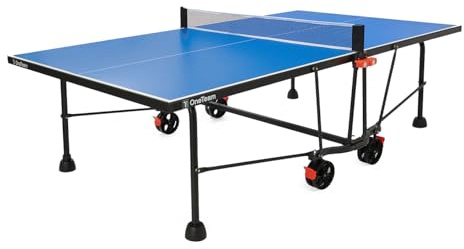 OneTeam OT-TTO-04 – Wetterfester Outdoor Tischtennistisch 6mm Harzlaminat-Platte & Stahlrahmen – Blau matt – Profi-Maße 274x152,5cm – Klappbar mit Rollen für Garten & Freizeit