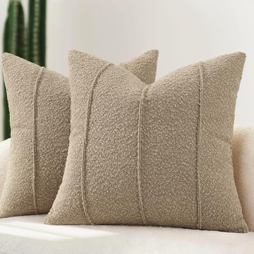 YCOLL Bouclé Kissenbezug 45x45 2er Set, Weiche Struktur Kissenbezüge mit Streifen, Moderne Kuschelige Dekokissen für Sofa, Couch & Bett, Kissenhüllen für Wohnzimmer, Taupe