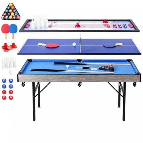 hotsizz 5FT 5-in-1 Folding Multi Game Table Pool Hockey Ping Pong Shuffleboard