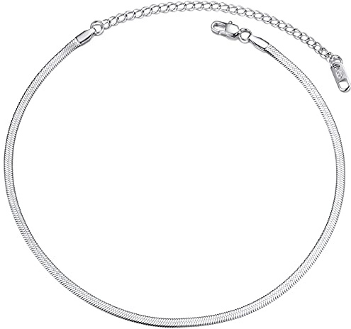 PROSTEEL Choker Collana a Girocollo Donna a Catena Serpente Piatta 3 mm, Collane Girocollo DonnaLunghezze Regolabile 38-47 cm, Acciaio Inossidabile, Argento, Hip Hop Punk Rap (con Confezione)