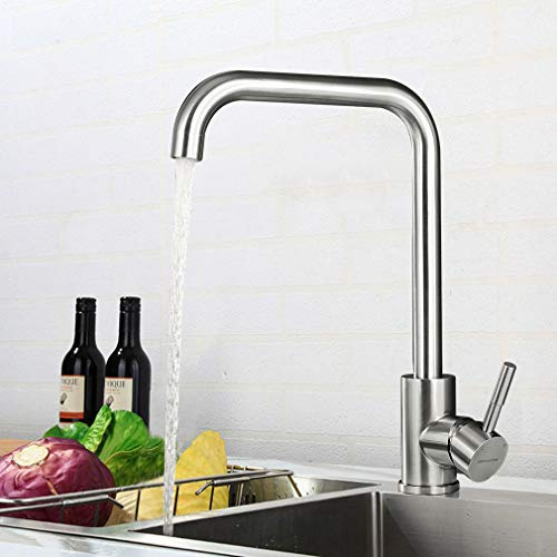 BONADE Armatur 360° Drehbare aus Edelstahl, Einhebel Spültischarmatur Mischbatterie, Hochdruck Wasserhahn Gebürsteter Nickel Küchenarmatur für Spülbecken Küche