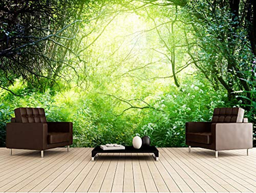 papel pintado pared 3d fotomurales Fleece Tela no tejida papel de pared moderno de decorativos murales pared 300x210cm Luz natural del bosque profundo