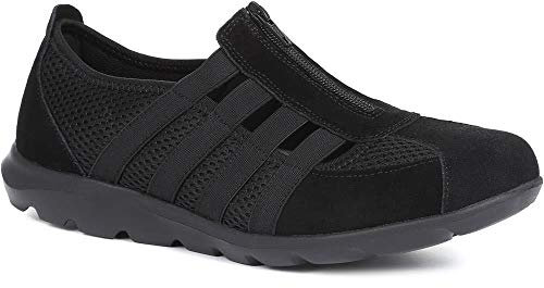 Pavers Women's Breathable Mesh Fashion Trainers in Black - Zip Fastening and Stretchy Strap - Perfect for Light Activities and Walking - UK 6 / EU 39