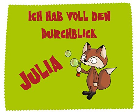Farbwuselei Brillenputztuch Miezo Fuchs Seifenblasen grün Ich hab voll den Durchblick Name individuell originell Geschenk