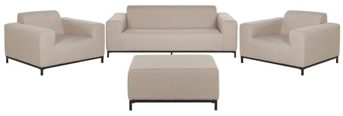 Modernes Loungeset 4-teiliges Polsterbezug / schwarzes Gestell beige Rovigo
