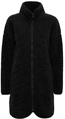 OXMO OXTova sweatjacka dam tröja med teddypäls med ståkrage lös passform, Svart (194007), S