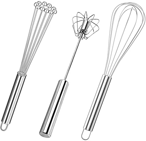 Set di 3 fruste per uova da cucina, include frusta a palloncino, frusta flessibile con perline, frusta semiautomatica, mini frusta, frusta manuale in acciaio inossidabile