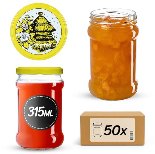 KADAX Lot de 50 bocaux en Verre 315ml Ø66 à Pois Rouges – Couvercle Twist-Off hermétique TO66 – pour confitures, conserves, cornichons, Miel & Fermentation