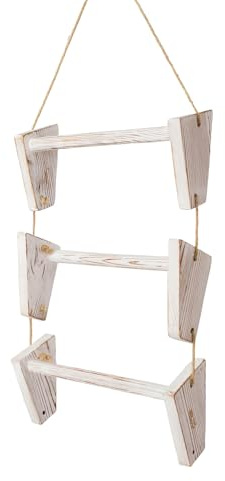 TRESTYA Blanket Ladder. 3-Tier Wall Hanging. Towel Holder. Quilt Rack. Farmhouse Rustic Whitewashed. No Assembly Required.