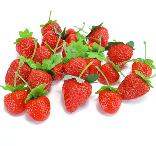 EQLEF 20pcs Fruit Artificiel Décoratif 4 Taille, Fraise Faux Fruit Décoration Rouge Fruit Fraise Fête Décoration Home Restaurant Photographie Prop Noël Affichage (Fraises)