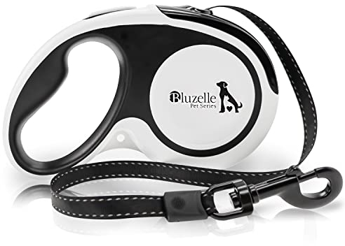 BLUZELLE 5m Rollleine mit Reflektor-Streifen für Kleine Hunde bis 20kg, Ausziehbare Hundeleine mit 360° Karabiner-Haken Metall, Zuverlässige EIN-Hand Bremse Nylon-Gurt Ergonomischer Griff, Größe:S