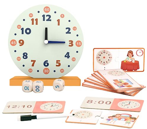 Wooden Toys for Learning Clock Game Set - 29 Piece,Learning Clocks for Kids, Clocks and Time Teaching Aids for Pen Included, Homeschool Supplies-Telling Time Teaching Clock for Kids Ages 3+