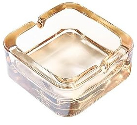AnRui Crystal Glass Ashtray Classic Square Ashtray for Cigar Cigarettes Cute Small Ash Tray Outdoor Indoor Desktop Decoration for Home Office Bar Cafe Patio, Gold