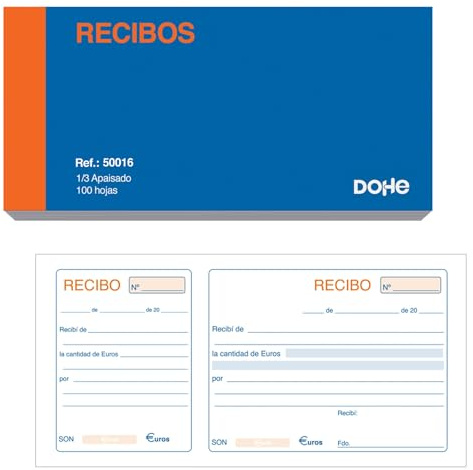 Dohe - Pack 10 Talonarios Recibos de Pago - Documentos para entrega, pagos, cobros o alquiler - 100 Hojas - Tamaño: 21x10 cm - Material de oficina