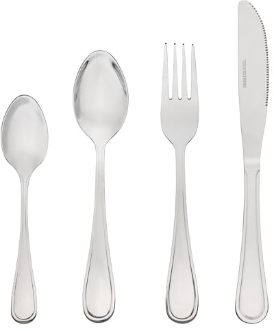 Baroni Home Set 24 pz Posate da Tavola in Acciaio Inox, Posate Color Argento con Manico Stondato per 6 Persone, Lavabili in Lavastoviglie, Forchetta, Coltello, Cucchiaio, Cucchiaino da The o Dolce