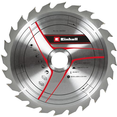 Original Einhell Kreissägeblatt 210x30 (Sägen-Zubehör, Ø 210 mm, Aufnahme 30 mm, 24 Zähne, Schnittbreite 2,6 mm, für Zug-Kapp-Gehrungssägen & Tischkreissägen)