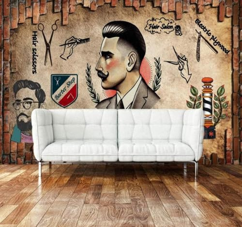 Photo Fond D’Écran 3D Murale Rétro Vintage Brique Mur Coiffeur Barbier Barbier Papier Peint Salon Chambre Tv F Papier Peint 3D Salon Tv Sofa De Séjour Chambre Coucher Mural Murale Enfant-150cm×105cm