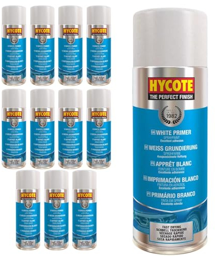 Hycote Fast Drying Aerosol Car Spray Paint, White Primer, 400 ml (Pack of 12)