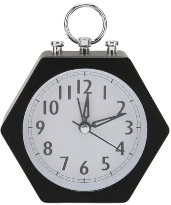 HERCHR Reloj Despertador Que Funciona con Pilas con Caja De Metal Polígono, Reloj Despertador Digital Hexagonal Reloj De Campana con Timbre Fuerte De Escritorio Silencioso para Dormitorio