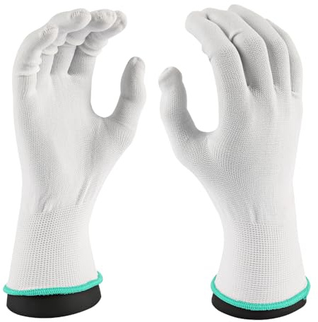 24 Stück Hygostar Feinstrickhandschuhe Allfood | Nylon, Packung, weiß, 8/M, L: 24cm, Feinstrickhandschuhe, Montagehandschuh, Arbeitshandschuhe