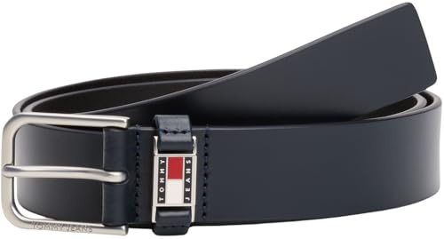 Tommy Jeans Uomo Cintura Scanton 3,5 cm con Fibbia ad Ardiglione, Blu (Dark Night Navy), 80 cm