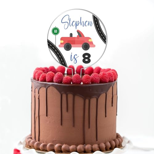 Personalised Car Birthday Cake Topper – Custom Name & Age – Acrylic Cake Decoration for Kids Party – Racing Theme Celebration Cake Accessory – Bright Fun Cake Decor for Children’s Birthday (Car)