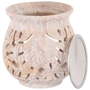 NKlaus Rökelsestövlar 8,8 x 8,2 cm Specksten med röksil – handsnidad med blommigt motiv, för hartser, örter, meditation och dekoration 16678