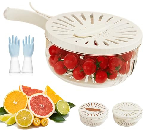 Cuenco a prueba de moscas de frutas para una fácil limpieza, cuenco multifuncional para lavar frutas y verduras con cesta de red, recipiente escurridor de verduras con mango plegable, colador de
