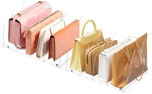 Zaxiva Set de 10 Separadores de Bolsos, Organizador de Armario Ajustable con Base Ranurada y Divisores, Ideal como Organizador de Armario y Bolsos de Mujer, También para Cocina, Baño y Escritorio
