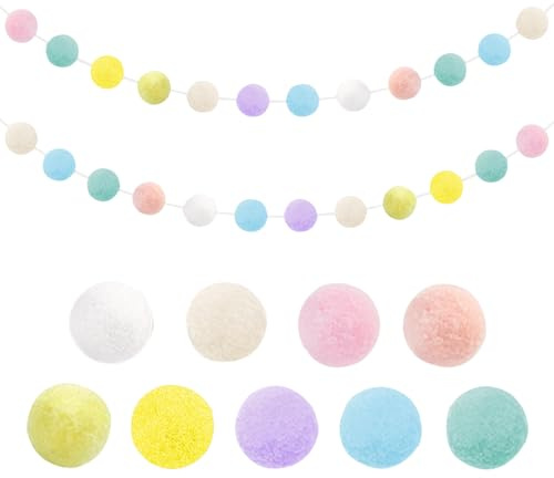KASESSS 2 Stück Bunte Filzkugeln Girlanden, 19.6Ft Pompons Deko mit 60 Kugeln Filz Ball, Filzkugeln Pastell Girlande, Pompom Girlande Regenbogenfarbene für Wand Deko Party Christbaum Geburtstagsfeier