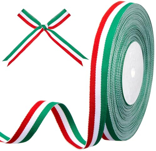 Gulfmew Nationalband 15 mm x 30 Yards Italien Band Geschenkband Schleifenband Dekoband Stoffband Satinband für WM Weltmeisterschaft Europameisterschaft Nationalfeiertage(Rot Weiß Grün) | Italienisch Flagge Nationalband, Italien Party Deko, Geschenkband, Medaille Band, Schleifenband, Stoffband, WM EM