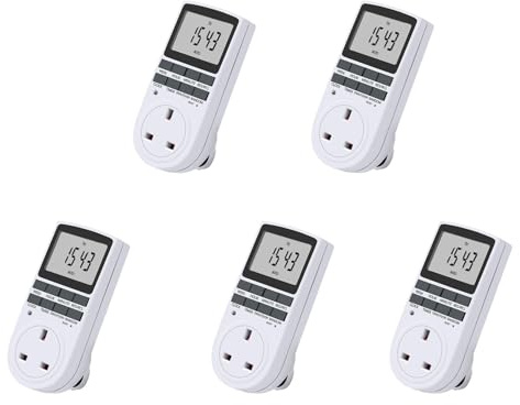 Hklshyd 5X UK Plug Digital Timer Plug Socket, Electrical Programmable Plug in Timer Switch for Light, B and More