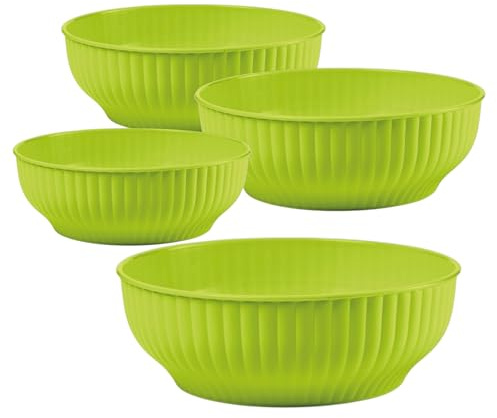 Generico Insalatiera in Plastica Costolata, Set 4 Ciotole da Cucina, 20cm 22cm 24cm 26cm, Bacinella per Insalate e Preparazioni (Verde, 20/22/24/26cm)